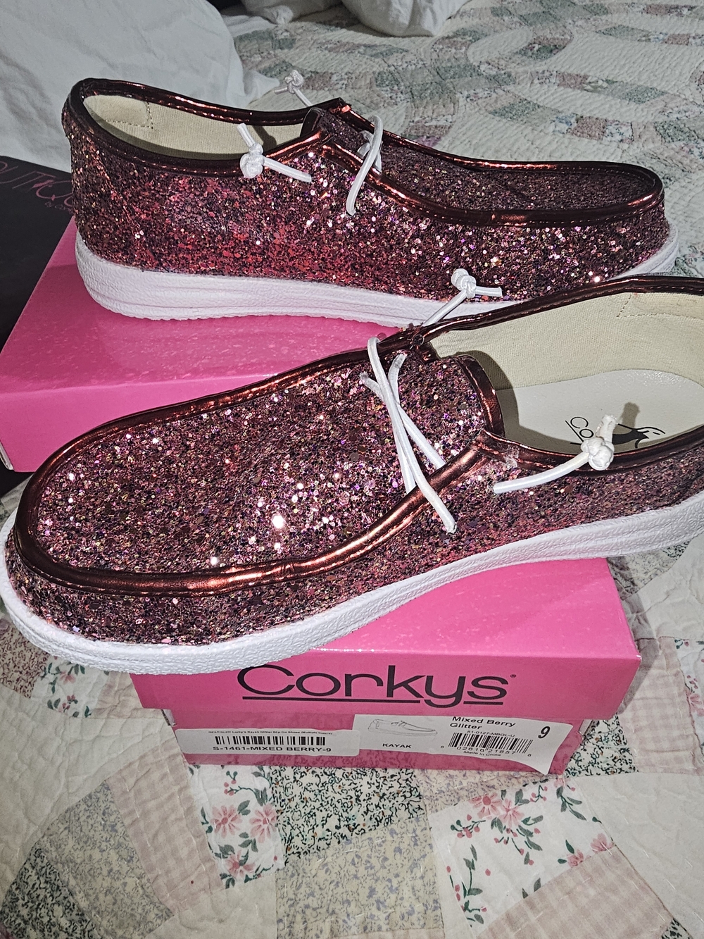 Corkys Glitter Boat Shoes in Rose Pink